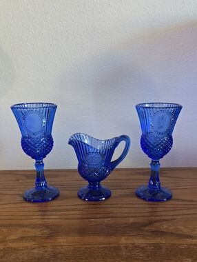 Avon Fostoria Glass Goblets and Creamer Set Tote 13